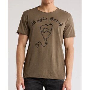 John Varvatos Men's Music Saves Beads Goth Graphic T-Shirt Raw Edges Teakwood